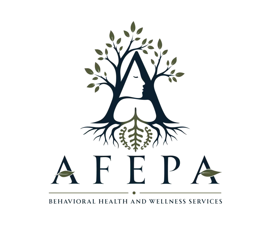 Afepa Behavioral Health and Wellness Services logo featuring a tree, human profile, and roots representing mental wellness