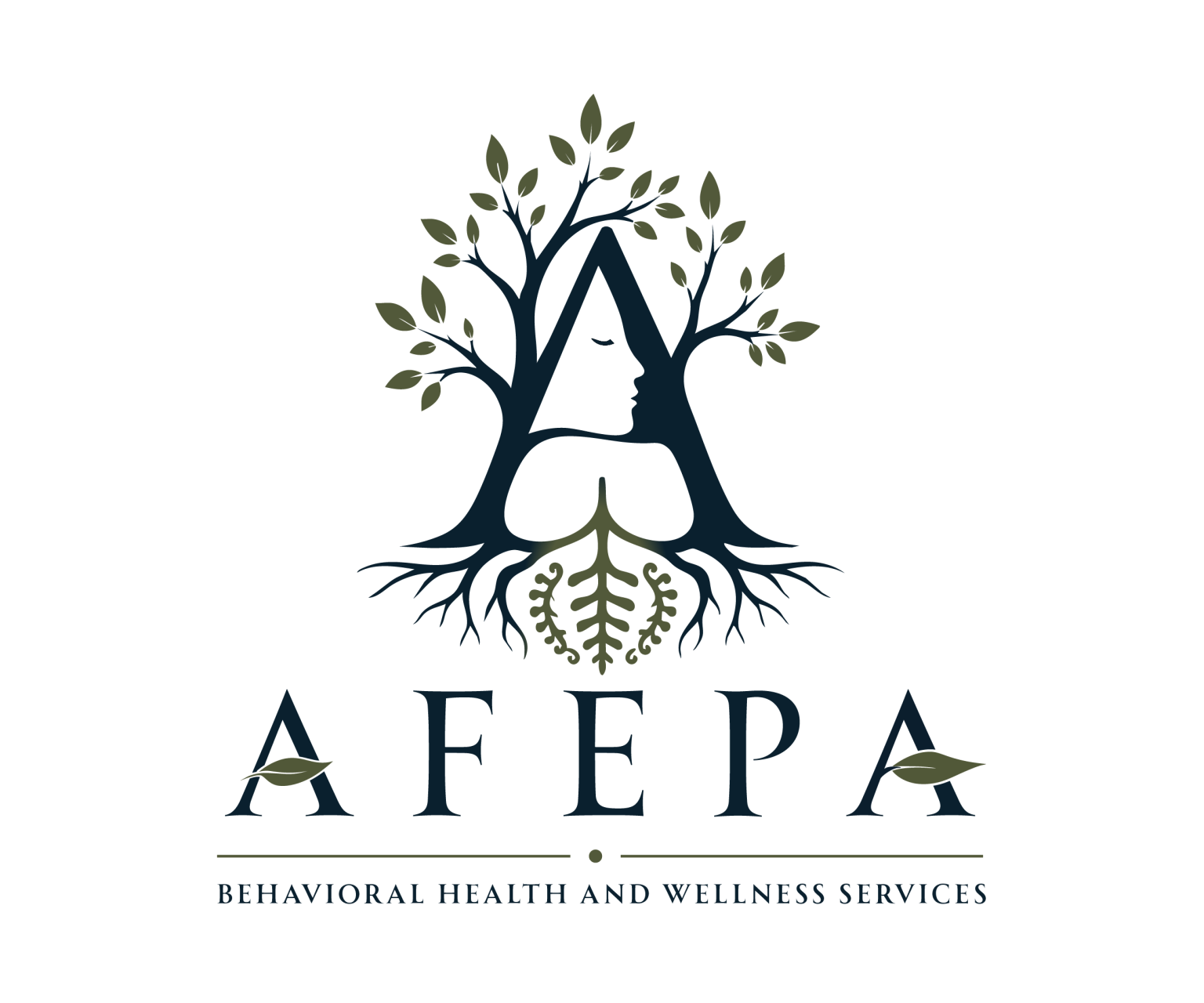 Afepa Behavioral Health and Wellness Services logo featuring a tree, human profile, and roots representing mental wellness