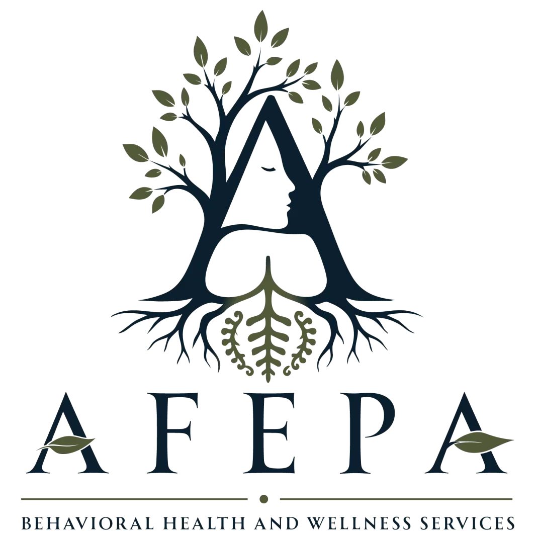 Afepa Behavioral Health and Wellness Services logo featuring a tree, human profile, and roots representing mental wellness