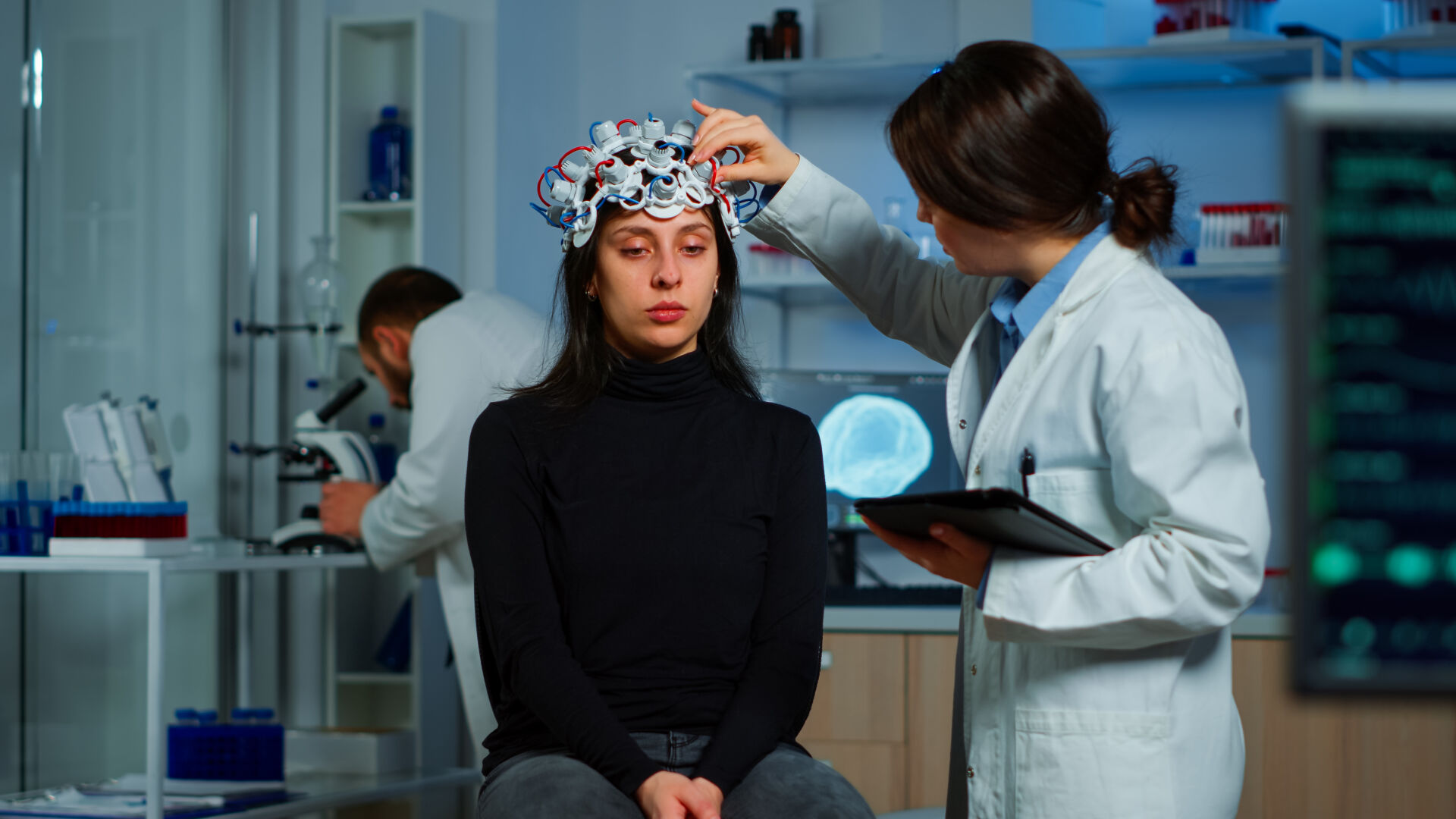 Psychiatrist consulting with a patient about symptoms and personalized treatment options during a mental health assessment